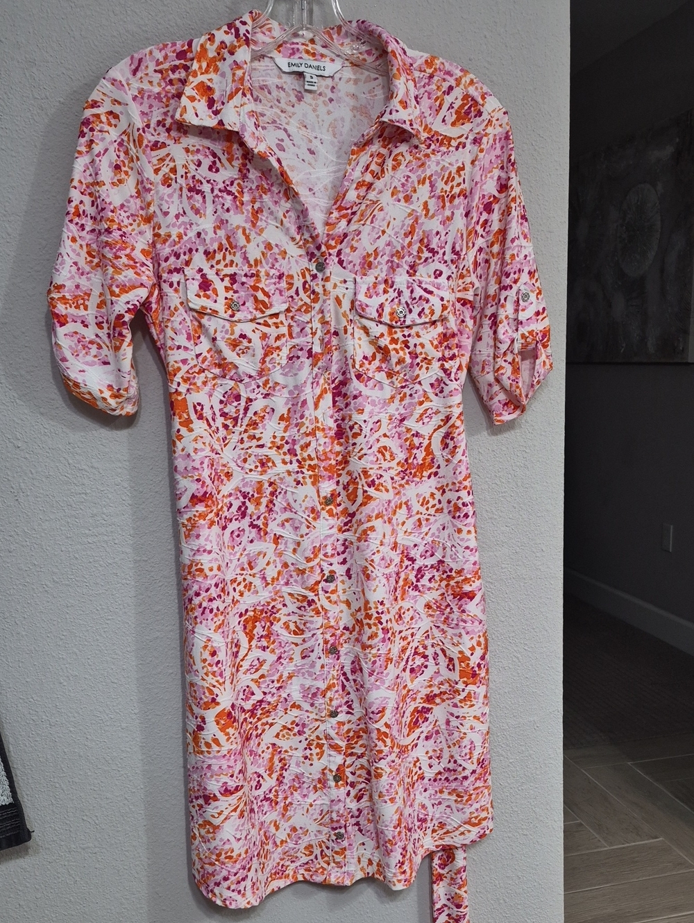 Emily Daniels Vibrant Button Down Dress - Pink and Orange